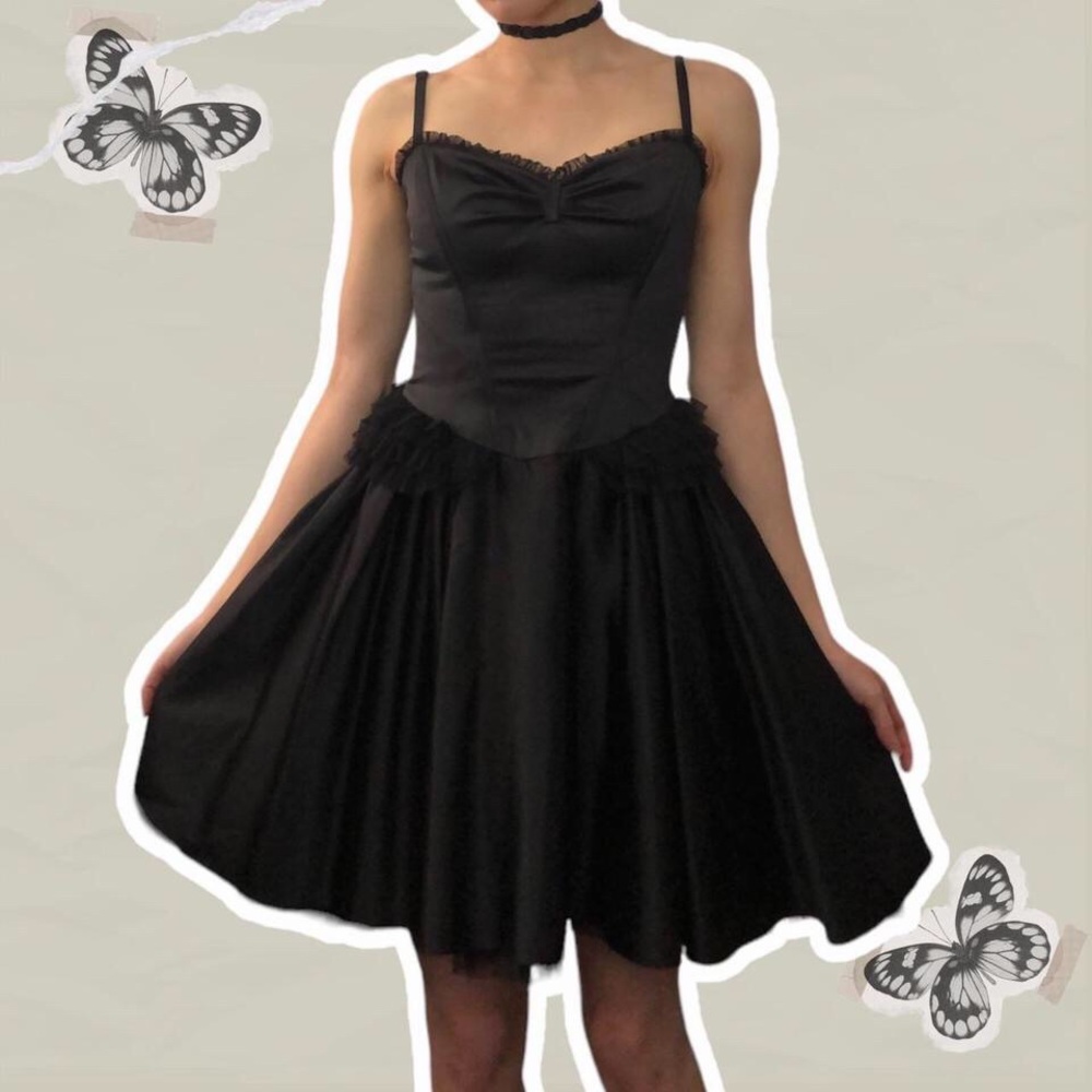 Betsey Johnson Gothic Black Satin Lace Up Corset Mini Dress